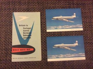 Boac Comet Postards (2) And Caribbean Route Map