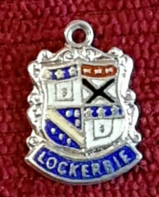Lockerbie Scotland Vintage Silver Travel Shield Bracelet Charm.