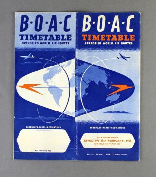 Boac Airline Timetable February 1955 B.  O.  A.  C.  Route Map