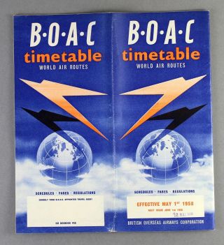 Boac Airline Timetable May 1958 B.  O.  A.  C.  Route Map