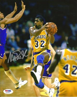 Magic Johnson Los Angeles Lakers Signed 8x10 Auto Photo Psa/dna 2