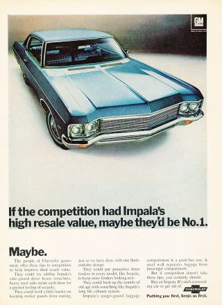 1970 Chevrolet Impala Coupe Vintage Advertisement Car Print Ad J497