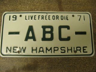 1971 71 Hampshire Nh License Plate Vanity Live Or Die - Abc -