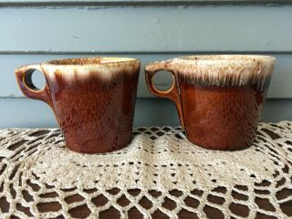 Set Of 2 Vintage Hull Pottery Brown Drip Glaze Coffee Cups Mugs