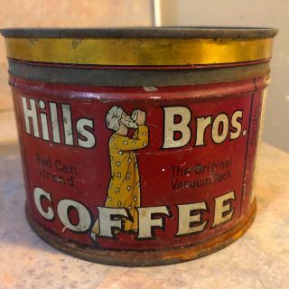 Vintage Hills Bros Coffee Red Can Brand Empty Coffee Tin Can Lid 1 Lb