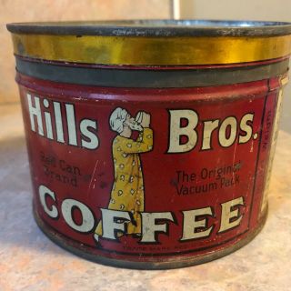 Vintage Hills Bros Coffee Red Can Brand EMPTY Coffee Tin Can Lid 1 Lb 3