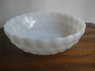 Vintage Anchor Hocking White Round Serving Bowl Milk Glass Bubble Pattern 8 1/2 "