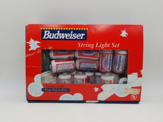 Budweiser Indoor / Outdoor String Plastic Beer Can Light Set Vintage 1998 Nos