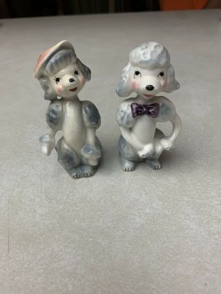 Vintage Ceramic Poodle Salt And Pepper Shakers (made In Japan) W/ Cork Stoppers