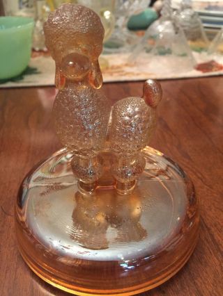 Vintage Jeannette Carnival Glass Poodle Covered Candy Dish Lid Trinket Powder