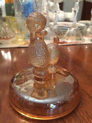 Vintage Jeannette Carnival Glass Poodle Covered Candy Dish Lid Trinket Powder 2