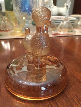 Vintage Jeannette Carnival Glass Poodle Covered Candy Dish Lid Trinket Powder 3