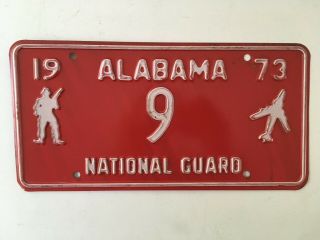 1973 Alabama License Plate National Guard One Single Digit Low Number 9