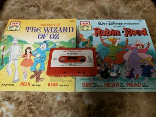 Disney Read Along Book And Cassette Tape Robin Hood And The Wizard Oz Vintage