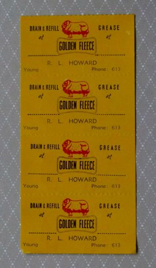 Golden Fleece.  4 X Old Vintage 1960,  S Car Service Stickers