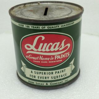 Vintage Lucas Paint Tin Can Bank Metal Advertising
