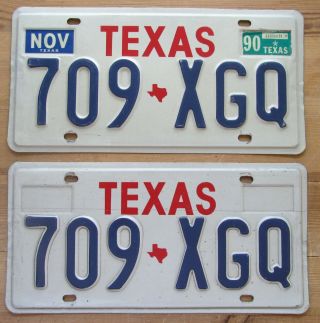 Texas 1990 License Plate Pair - Quality 709 - Xgq