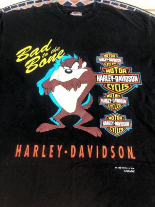 Vintage 1993 Harley Davidson T - Shirt Bad To The Bone Taz Men 
