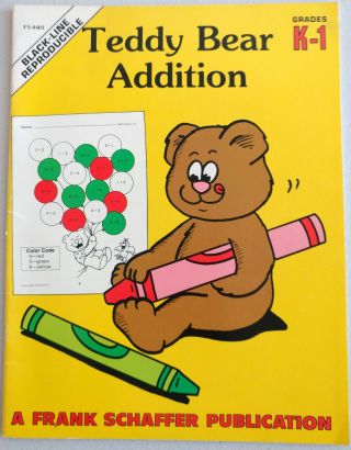 Vintage Frank Schaffer Teddy Bear Addition Black Lines K - 1 Teacher Aids Book