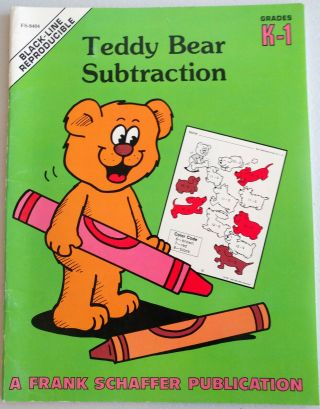 Vintage Frank Schaffer Teddy Bear Subtraction Black Lines K - 1 Teacher Aids Book