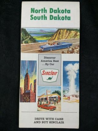 1966 Sinclair North South Dakota Road Map Street Travel Tourist Auto Oil Old Vtg
