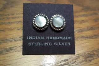 Navajo Vtg Mother Of Pearl Post Earrings / Sterling Silver
