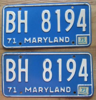 Maryland 1973 License Plate Pair - Quality Bh 8194