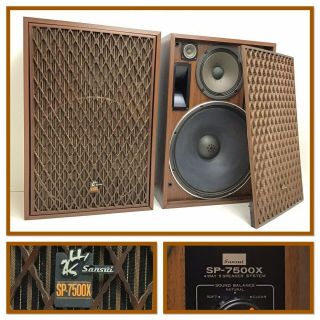 Sansui Sp - 7500x 4 - Way 5 Driver Speakers 16 " Woofers Horns 130 Watts With Grills