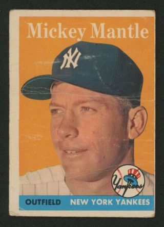 1958 Topps 150 Mickey Mantle Hof Poor York Yankees Legend Decent Eye Appeal