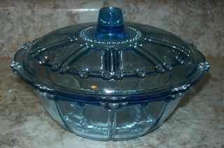 Kig Indonesia Light Blue Glass Candy Dish With Lid Trinket Bowl