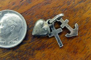 Vintage Sterling Silver Faith Hope Charity Cross Heart Anchor Religious Charm