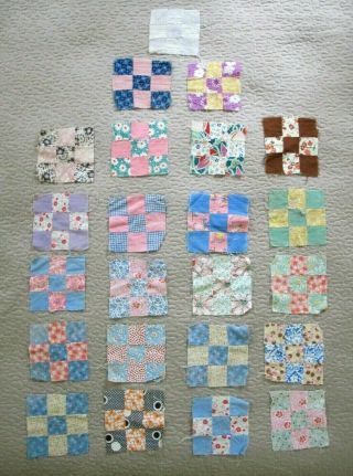 23 Vintage Small Feed Sack Nine Patch Quilt Blocks; 5 1/2 " Square Each
