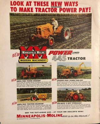 Vintage Minneapolis Moline Advertising - 445 Tractor - 1956