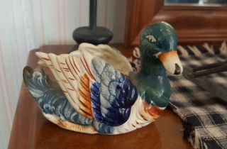 Vintage Hand Painted Porcelain Duck Planter Made In Occupied Japan 1945 - 1952
