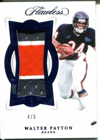 2018 Panini Flawless Walter Payton Game - Worn 3 Color Relic Patch 4/5 Bears Hof