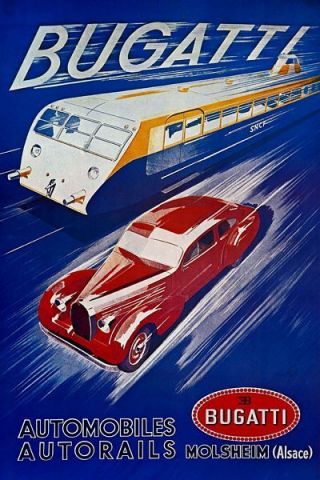 Vintage Bugatti Car And Train Advertisement Poster A3 Print
