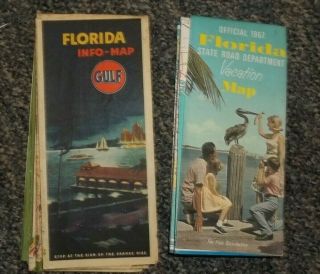 2 Vintage Florida Road Maps Gulf Oil Pre Interstate And State Map 1967