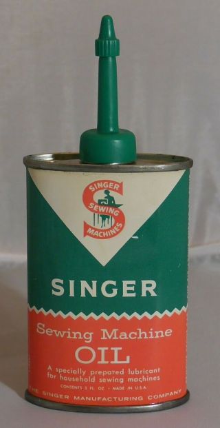 Vintage Singer Sewing Machine Oil Tin Can 3 Oz,  No Dents