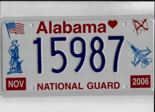 Alabama 2006 License Plate " 15987 " National Guard