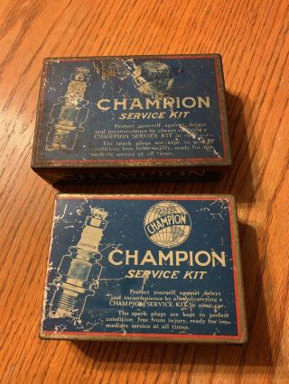 2 Vintage Champion Spark Plug Service Kit Garage Service Kit Tins Advertising