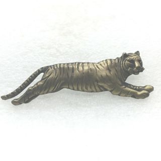 Vintage Bengal Tiger Brooch Pin Brass Tone Costume Jewelry