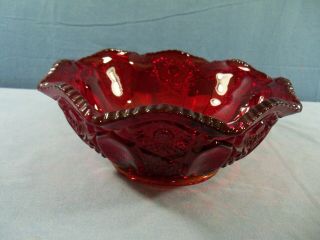 Vintage L.  E.  Smith Ruby Red Glass Quintec Pattern Bowl