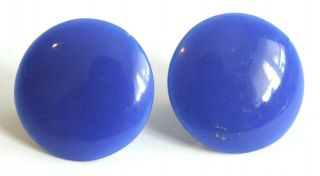 Vintage 1980s 1990s Vivid Cobalt Blue Plastic Round Stud Earrings