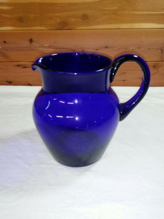 Vintage Hand Blown Large Cobalt Blue Glass Pitcher With Applied Handle