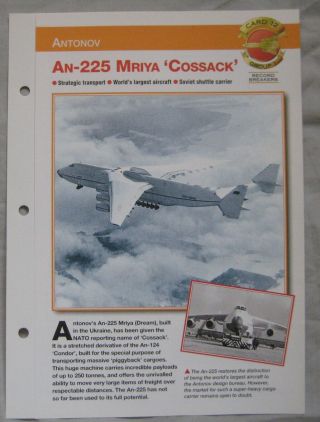 Aircraft Of The World Card 12,  Group 1 - Antonov An - 225 Mriya 