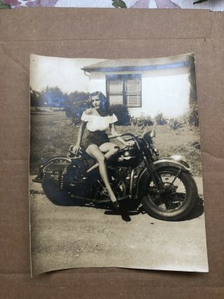 Vintage 8x10 Photo Sexy Woman Harley Davidson Motorcycle