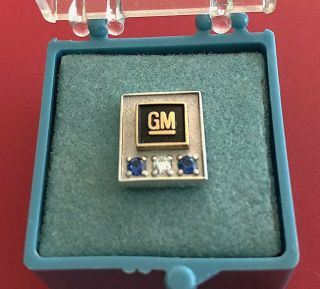 Vintage Gm Employee 10k Gold Service Award Pin Badge: 2 Sapphires & Diam; 35 Yrs