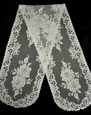 Elegant Victorian Style Vintage Floral Motif Lace & Net Ivory Table Runner 68x15