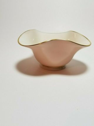 Vintage Pink And Cream Scalloped Lenox Bowl Trinket Candy Dish 24k Gold Trim