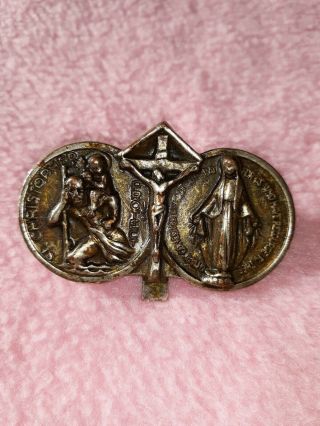 Vintage St.  Christopher And Miraculous Medal Visor Clip